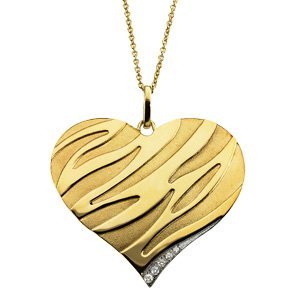 "14K Platinum Plated Yellow Gold and Diamond Heart Necklace Pendant