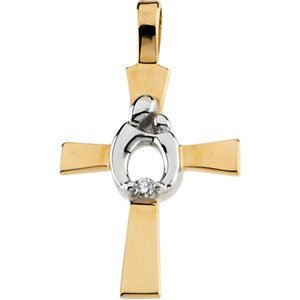 "14K Yellow and White Gold Mother and Child® Cross with Diamond Pendant Religious Jewelry"