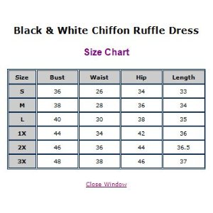 "Size Chart for Black and White Ruffle Dress"
